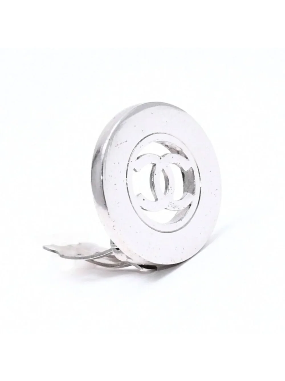 Chanel Vintage CC Logo Earrings 97 Metal Silver